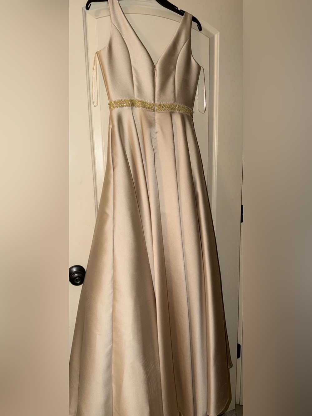 Champagne Satin A-Line Skirt with Beaded Waist